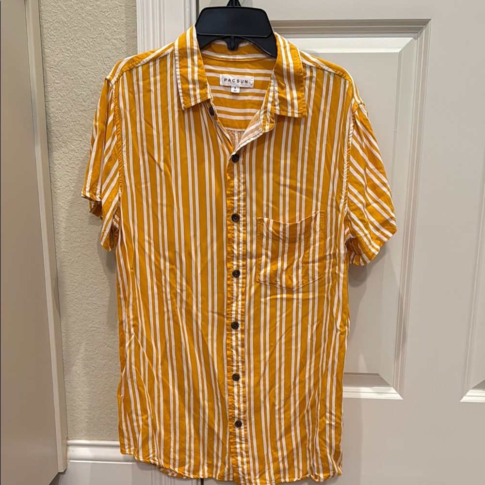 PacSun Men's Mustard and White Striped Shirt